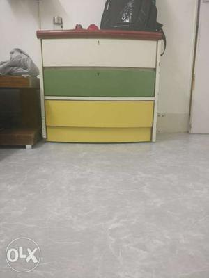 White, Gray, And Yellow Wooden 3-drawer Chestr