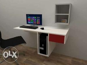 White Wooden Wall-mounted Computer Desk