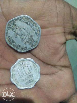 20 And 10 Paise Coins pure silaver