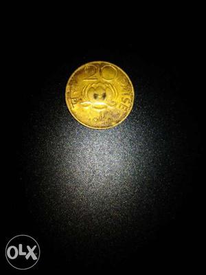 20 Indian Paise Gold-colored Coin