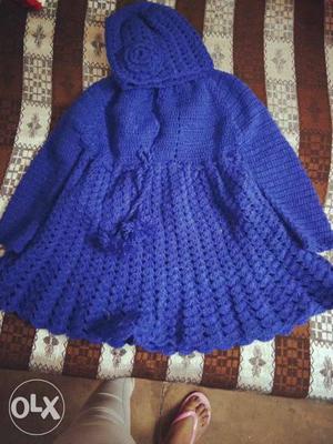 Girl's Blue Knitted Hoodie