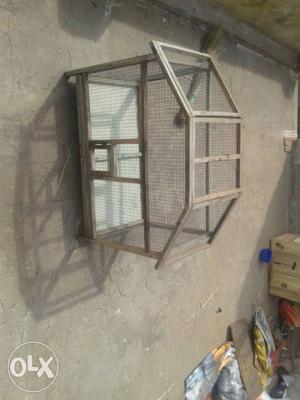 Gray Wooden Framed Center Wire Cage