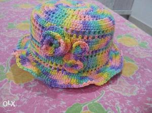 Green, Yellow, And Pink Knit Cap