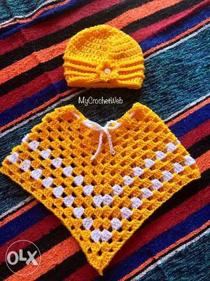 Handmade Baby Poncho with Hat Warm soft wool