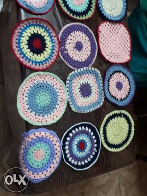 Multicolored Knitted Doilies Lot
