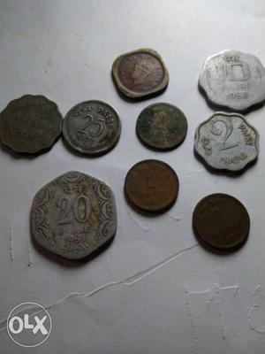 Old coin contain 1 paisa 2paisa 10 piasa and 20