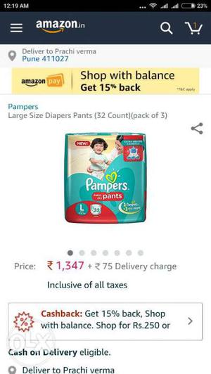 Pack of 3,32 in each pack,96 diaper in ,no