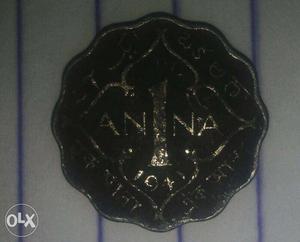 Scalloped Silver-colored 1 Anna Coin