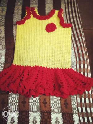 Toddler's Red And Yellow Knitted Sleeveless Dress