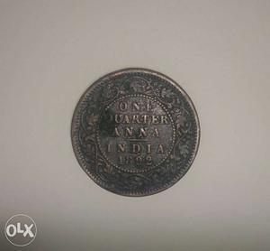  Victoria Empress One Quarter Anna Coin