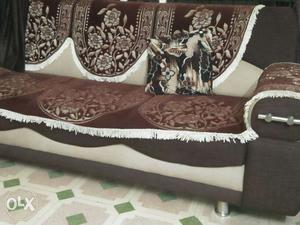 Beige And Brown Floral Padded Futon
