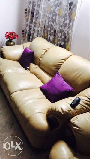 Beige Leather 3+1+1 -seat Sofa mint condition