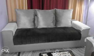 Black And Gray Suede 5-seat Sofa