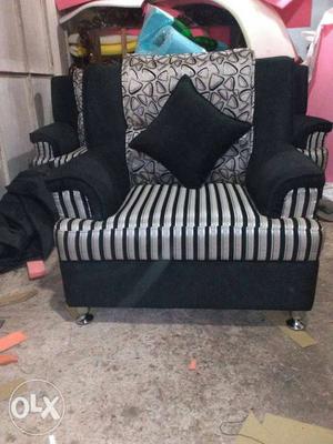 Black And White Striped Fabric Sofa Chair