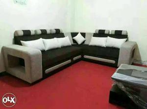 Black Fabric Corner Sofa With Grey Base