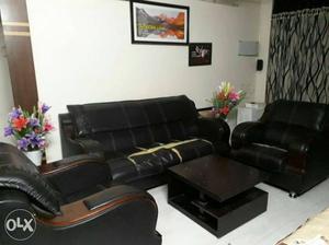 Black Leather 3-piece Living Room Set