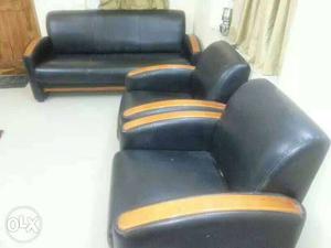 Black Leather 3-piece Sofa Set