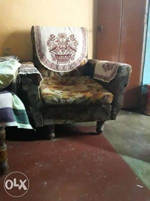 Brown And Green Floral Armchair