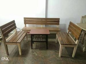 Brown Wooden Picnic Table With Chairs Set