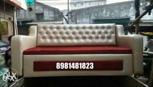 Gold And Red Fabric Cushion Sofa Bed