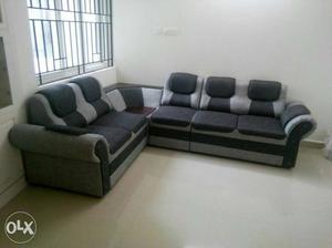 Gray And Black Suede Corner Sofa