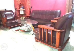 Leather Sofa Set with Center Table & Six Seater Dining Table