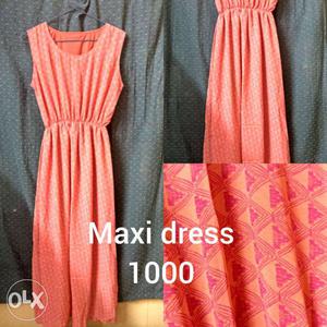 Orange Scoop-neck Sleeveless Belted Floor-length Dress Photo