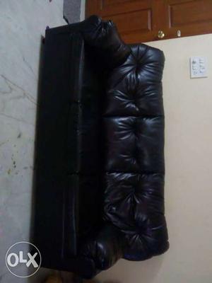 Pepperfry ELZADA COMFY 3 seater Black leather couch for