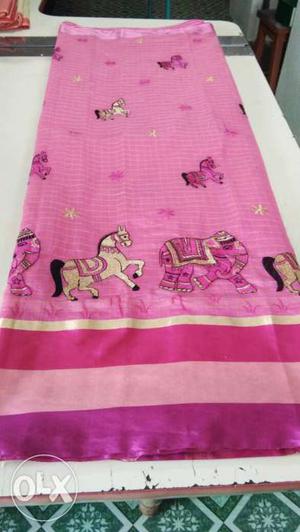 Pink Horse And Elephant Print Curtain