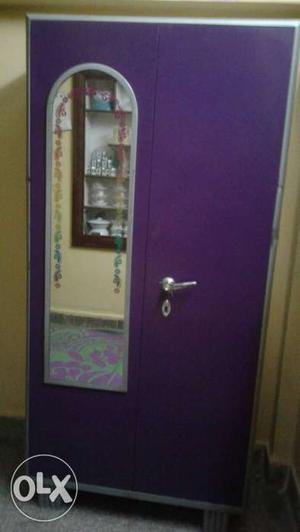 Purple 2-door Wooden Cabinet With Mirror