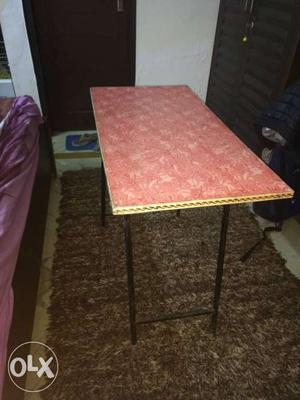 Rectangular Pink Wooden Top Black Metal Base Table