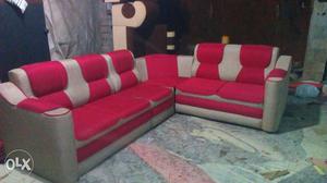 Red And Gray Suede Sectional Sofa