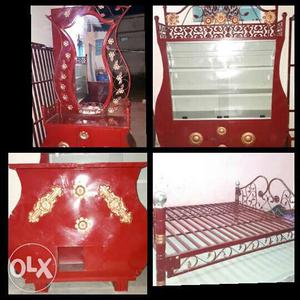 Red Wooden Cabinet And Bed Frame Photo Collage
