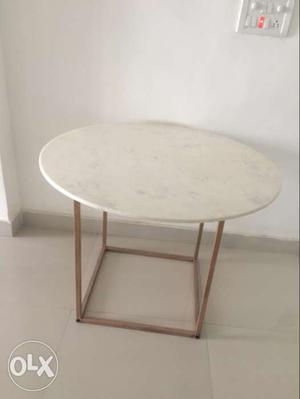 Round White Marble Top with Brown Iron Base Table