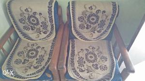 Two Brown Wooden Framed Blue Sofa Chairs With Floral