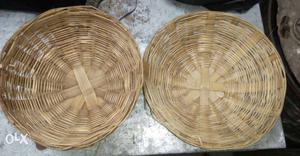 Two Round Wicker Brown Baskets