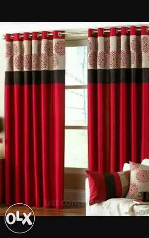 White And Red Floral Window Curtain