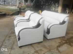 White Leather Suede Couch And Two White Leather Armchairs