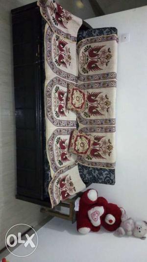 White, Red And Brown Floral Fabric Sofa