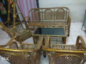 Woven Brown Sofa Frame Set With Coffee Table