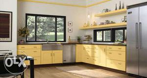 Yellow Wooden Kitchen Cabinet