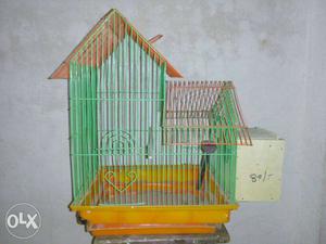 Green And Brown Metal Pet Cage with breeding box