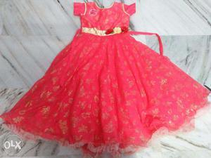 Long red colour gown for age of 9 years kids