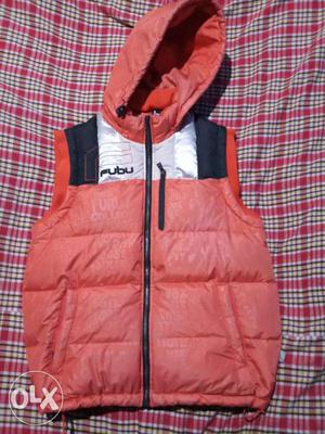 Red, Gray, And Black Bubble Zip-up Hooded Vest