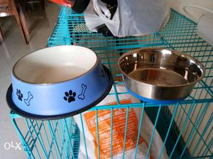 Two Blue And Gray Pet Bowls