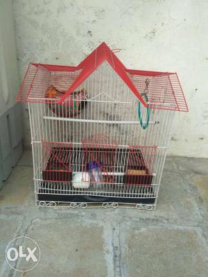 White And Red Bird Cage