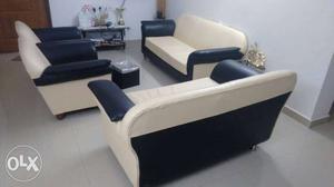 Beigeand-black Suede 4-piece 7seaterSofa Set