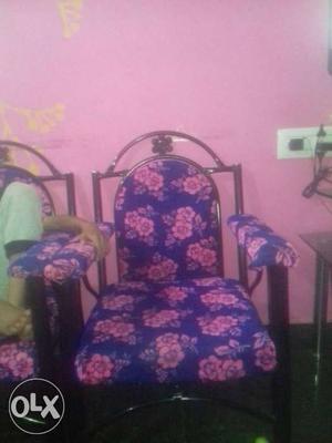 Blue And Pink Floral Print Armchair