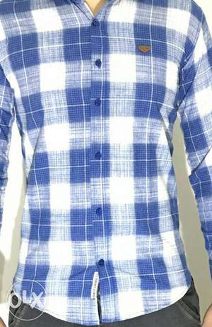 Blue And White Checked Dress Shirt