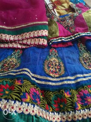 Blue, Pink, And Green Floral Traditional Dress
